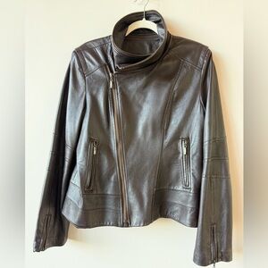 Vintage Dark Brown Leather Jacket for Women medium
